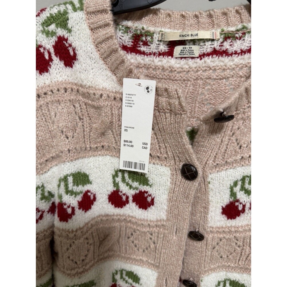 NWT Urban Outfitter Kimchi Blue Cherry Print Knit Cardigan, Size XS - Picture 7 of 9